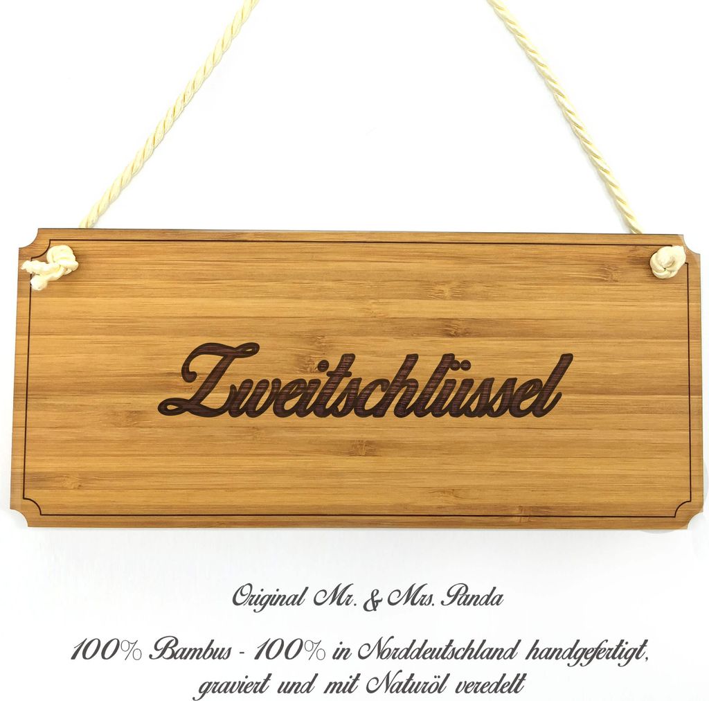 Mr. & Mrs. Panda Schild Zweitschlüssel - Geschenk, Hinweisschild, Graviert, Türschild, Landhaus, Shabby, Holzschild, Wegweiser, Geschenkidee, wan...