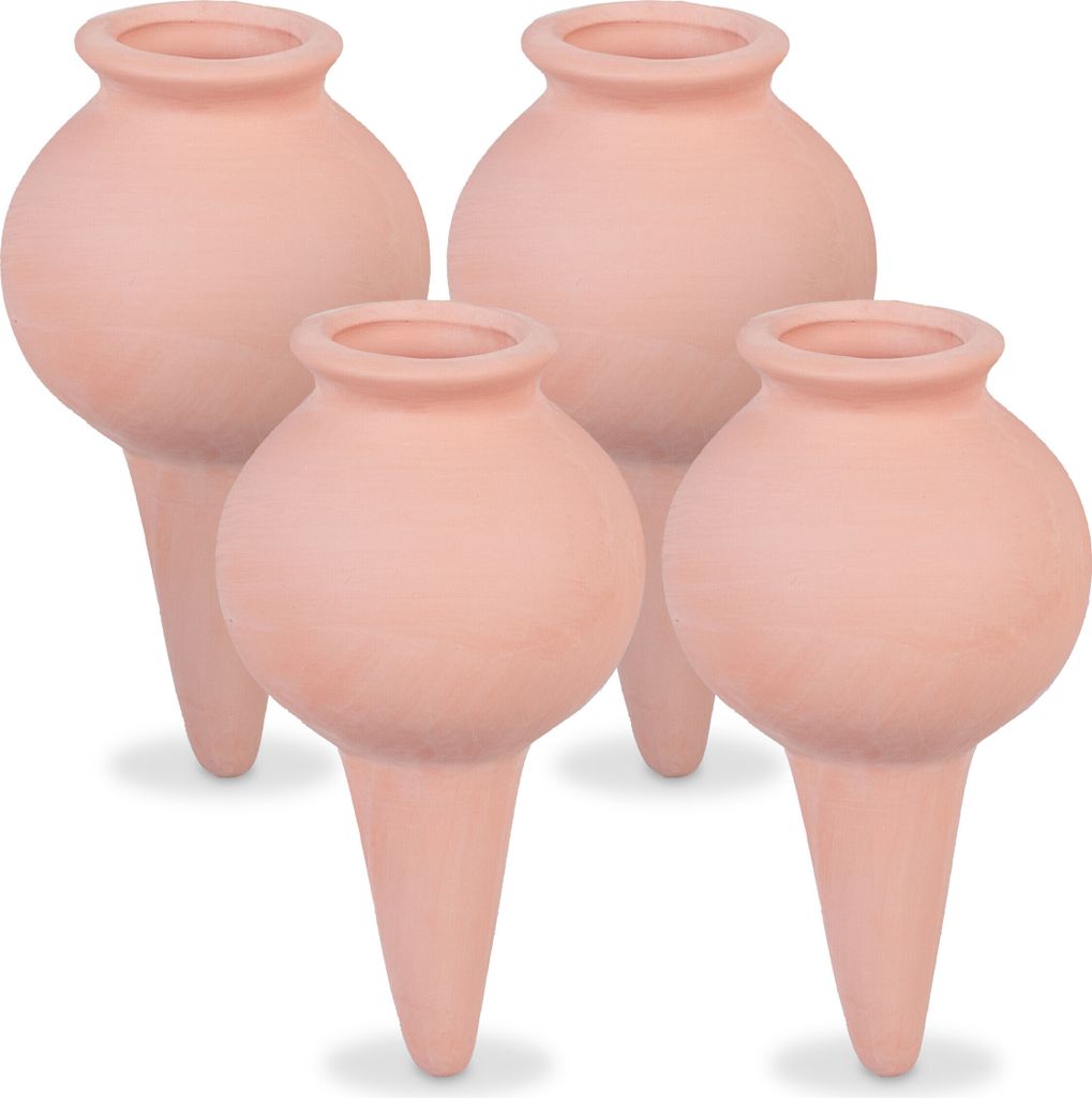 Relaxdays Tonkegel 4er Set, Wasserspender für Zimmerpflanzen & Balkonkästen, automatisches Gießen, Gießkegel, terrakotta