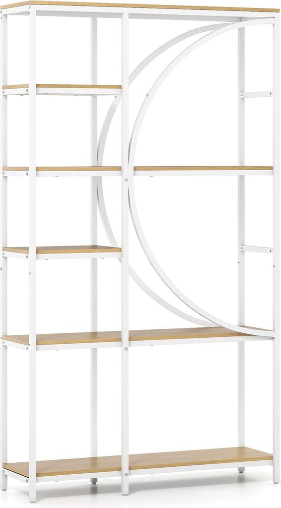 Industrielles Bücherregal mit 6 Ablagen und offenen Fächern, Weiß