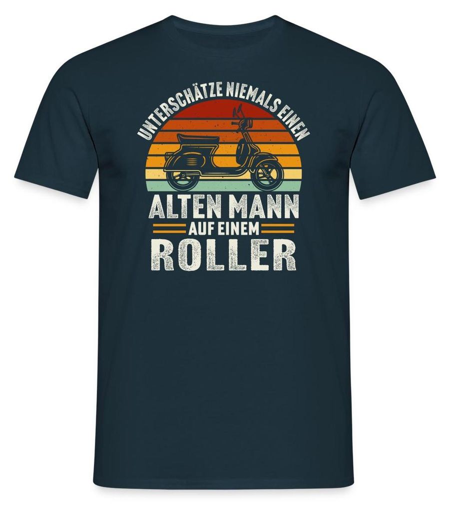 Spreadshirt Unterschätze Niemals Einen Alten Mann Auf Einem Roller Männer T-Shirt, L, Navy