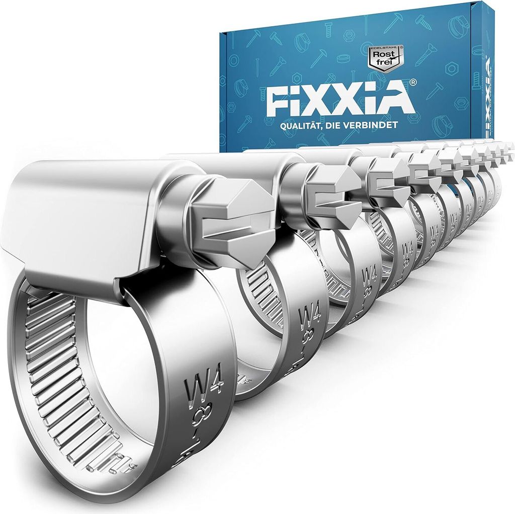 FIXXIA Schlauchschellen [8-16mm] - rostfreier robuster Edelstahl - Schlauchklemme - Schlauchschelle für Pool, Garten, KFZ & Waschmaschine geeignet...