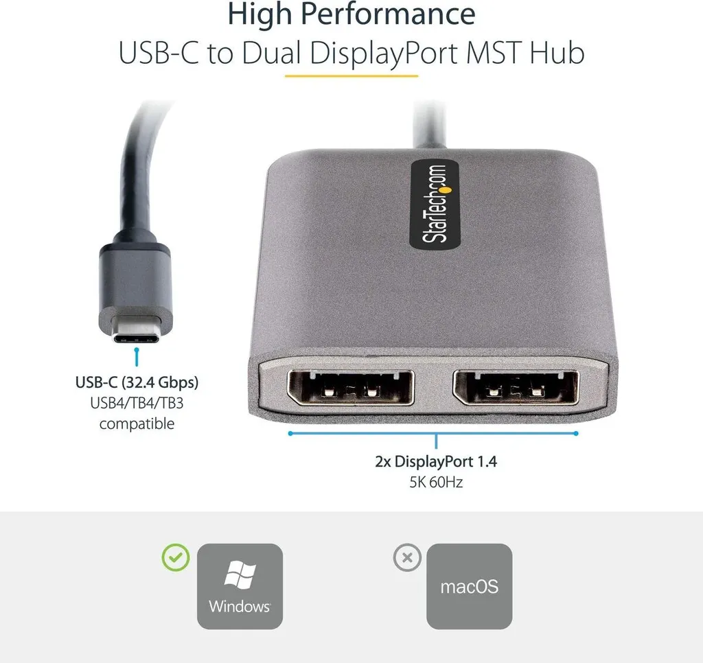 Hub MST DisplayPort StarTech pour double écran 4K haute résolution