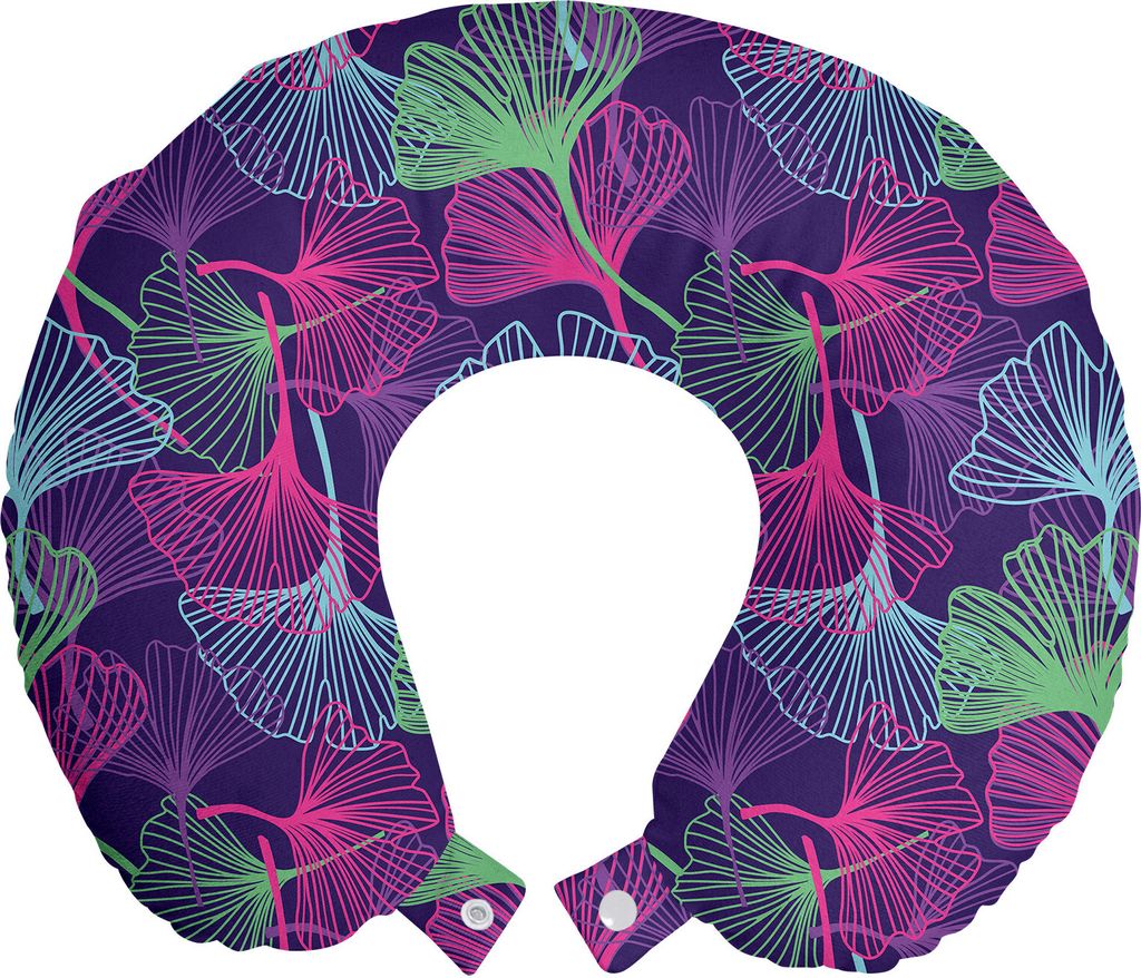 ABAKUHAUS Botanik Reisekissen Nackenkissen, Tropical Ginkgo-Blätter Kunst, Schaumstoff Reiseartikel für Flugzeug und Auto, 30x30 cm, Lila Magenta...