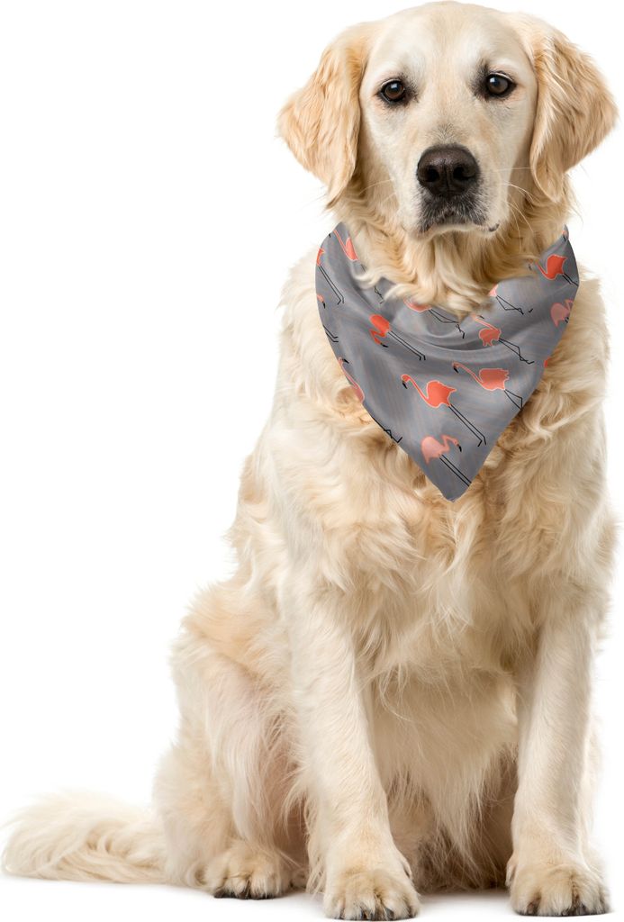 ABAKUHAUS Flamingo Haustier Bandana, Waldvögel auf Zigzags, 55x55 cm, Salmon Pale Grau
