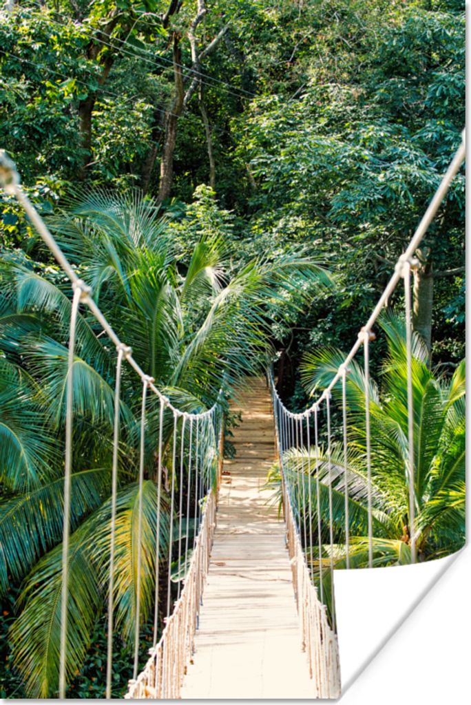 MuchoWow Poster Dschungel - Palme - Brücke - Natur - Pflanzen 40x60 cm - Plakate für die Wand - Poster Babyzimmer