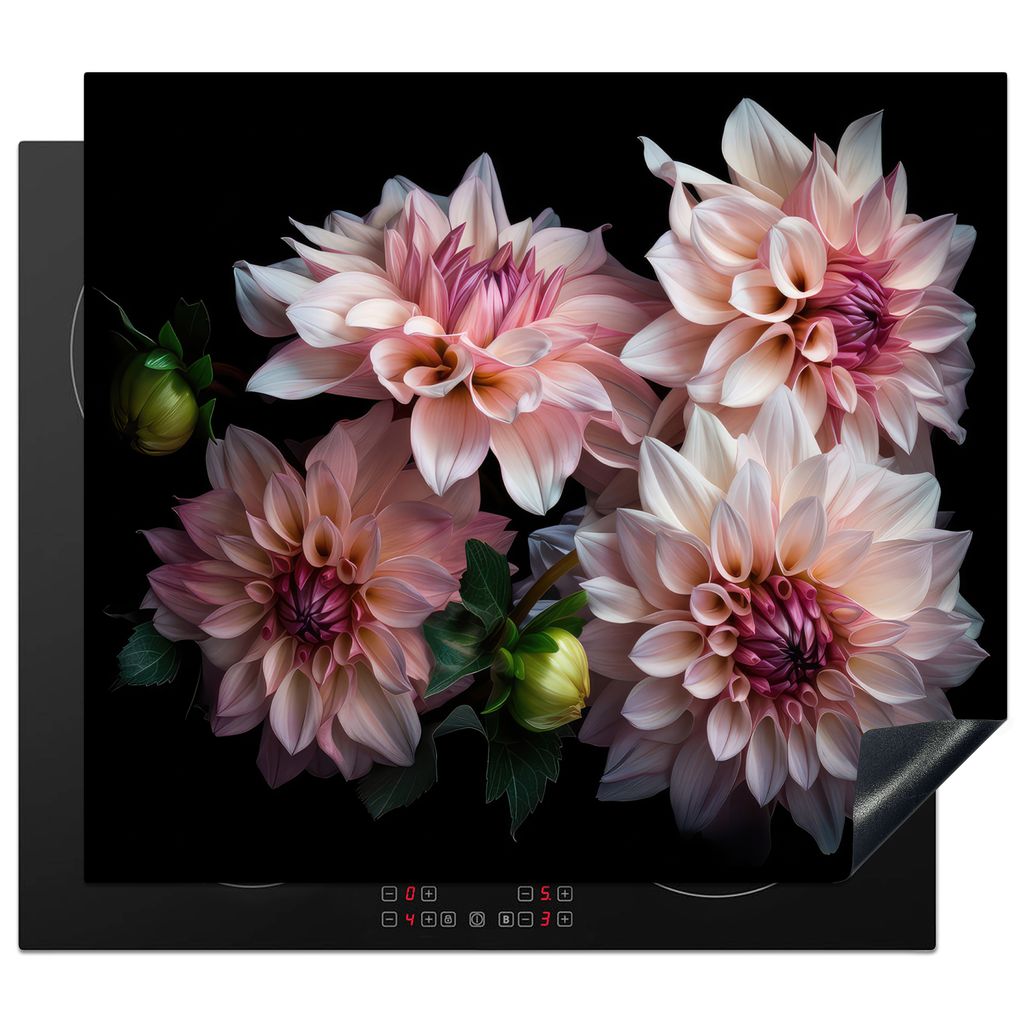 KitchenYeah Herdabdeckplatte Dahlie - Weiß - Blumen - Rosa - Natur , 59x51cm, Küche Deko, Glaskeramikkochfeld Herdabdeckung, Abdeckplatte fùr ...