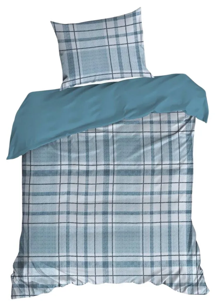 Housse de couette 100 % coton 140x200 cm motif carreaux bleu marine
