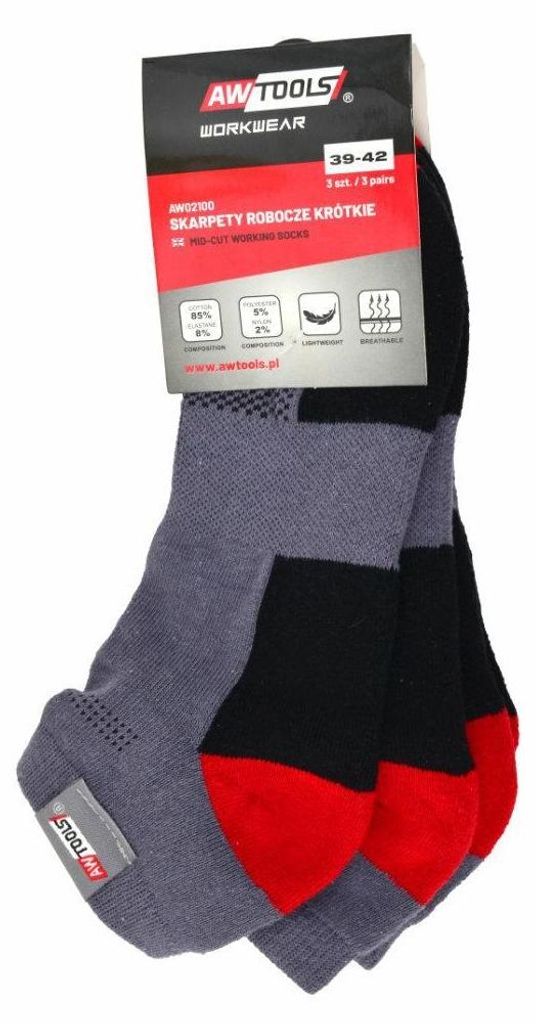 AW Tools - Knöchelsocken für Herren/Damen Uni (3er-Pack) AW1300 (43 EU - 47 EU) (Grau/Schwarz/Rot)