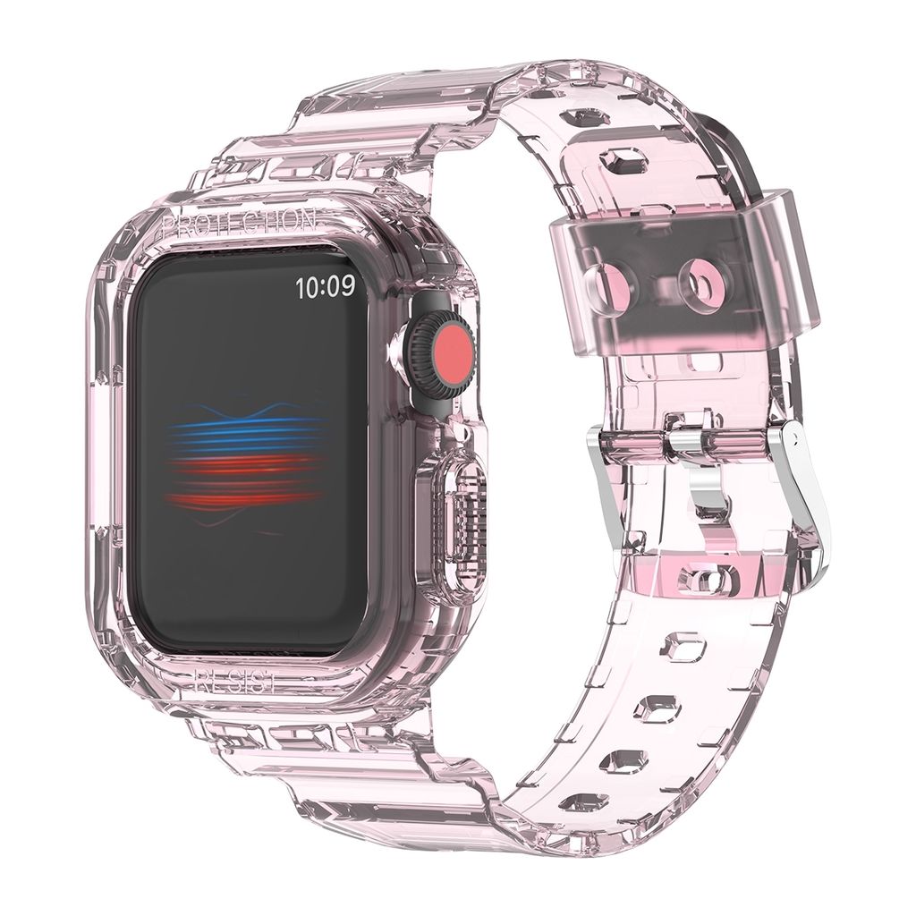 Für Apple Watch Ultra 1 + 2 49mm Armband mit Gehäuse Schutz Transparent Pink