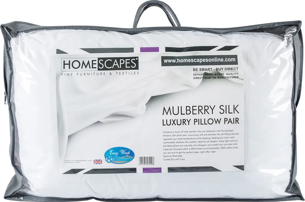 Oreiller en Soie de Mûrier Moelleux 48x74cm Homescapes - Lot de 2 Pièces