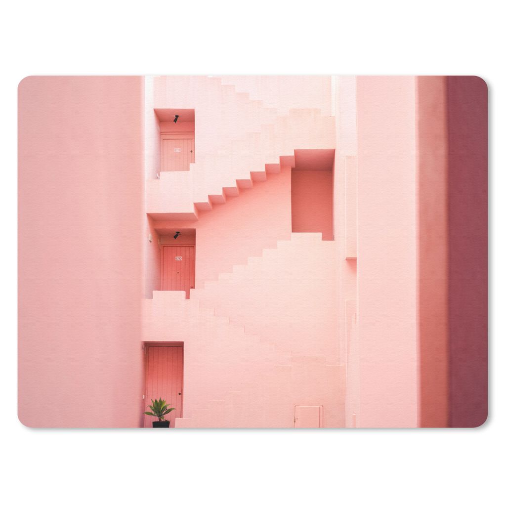 MuchoWow Mauspad Mousepad Architektur - Treppe - Rosa - Haus 23x19 cm - Mousepads - Maus Mat - Pad - Mausunterlage - Schreibtischunterlage - Mauspad