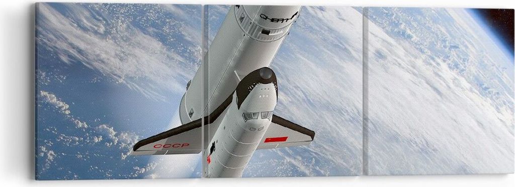 Bild auf Leinwand - Leinwandbild - Himmel Rakete Kosmos Planet - 90x30cm - Wand Bild - Wanddeko - Leinwanddruck - Bilder - Kunstdruck - Wanddekorat...