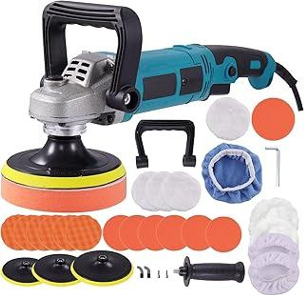Poliermaschine Schleifmaschine 1600W Auto Polierer - 6 Variable Geschwindigkeit, 220V, 500-3300 RPM, 1,8m Kabe, 2 Griffe, 125/178mm Polierpad, Prof...
