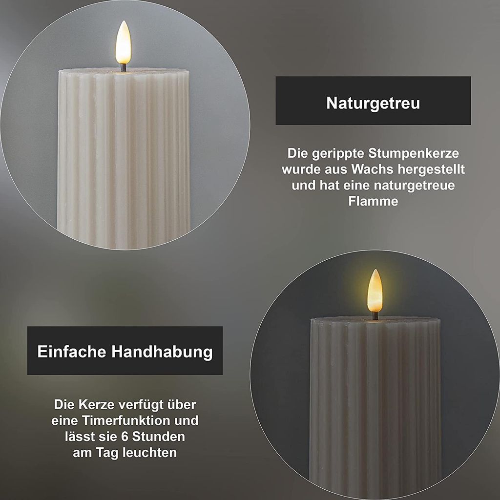 Star Trading LED Echtwachs Kerzen 'Flame Flow' – 2er Set, Beige, Timer, Flackernde Flamme, 5 Cm