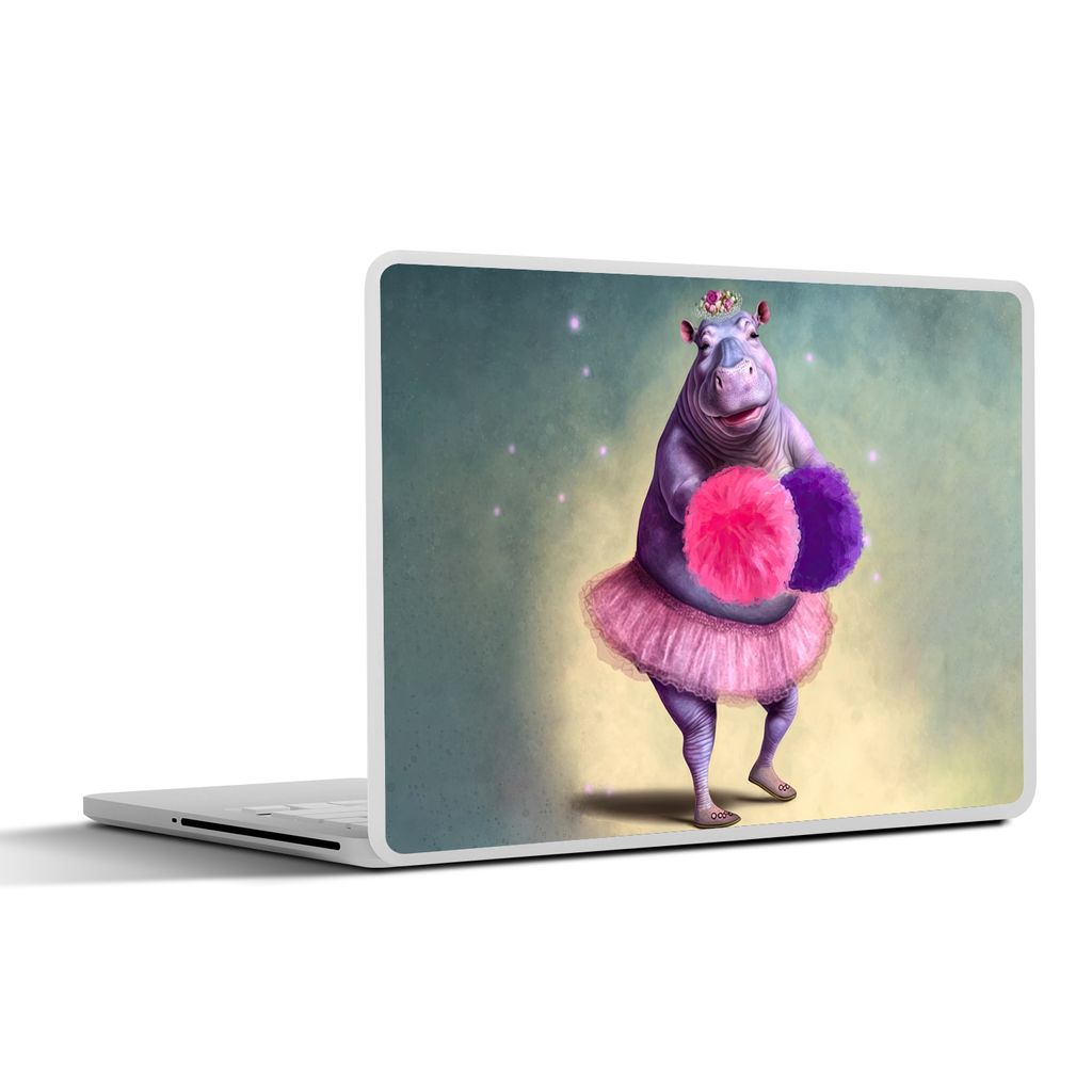 MuchoWow Laptop Aufkleber Sticker Cover Nilpferd - Blumen - Ballerina - Pompons - Porträt - Kinder 31x22.5 cm - Laptop-Deko