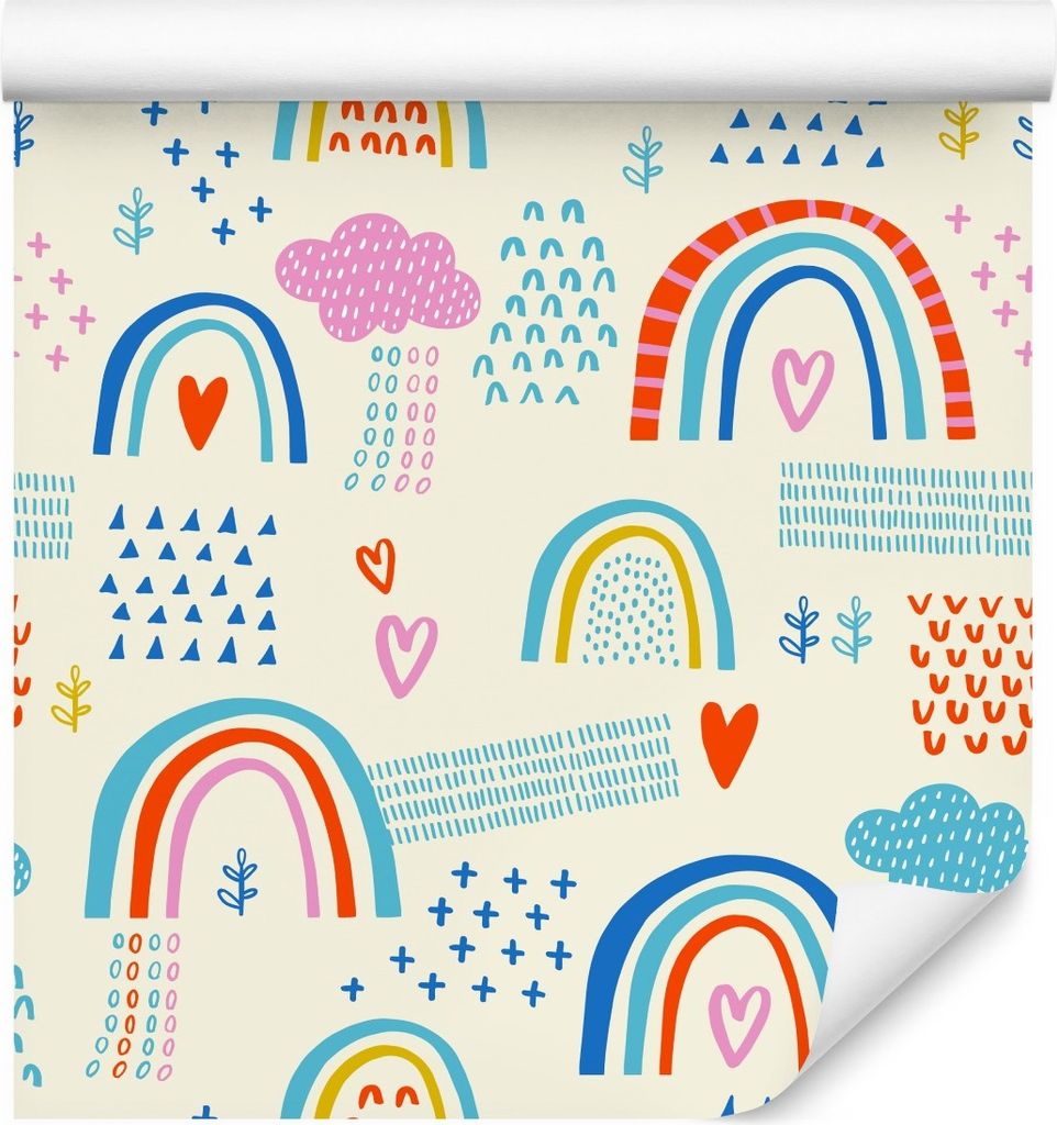 10m VLIES TAPETE Rolle Kinderzimmer Himmel Wolken Regenbogen Herzen XXL