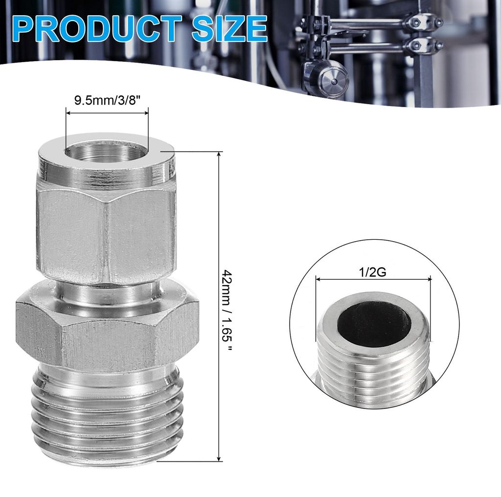 1/2Gx10mm 304 Edelstahl Kompressionsrohr Verschraubung, Klemmverschraubung Doppelferrulen Rohrverbindungen Gerader Adapter Verbindungsstš¹cke fš...