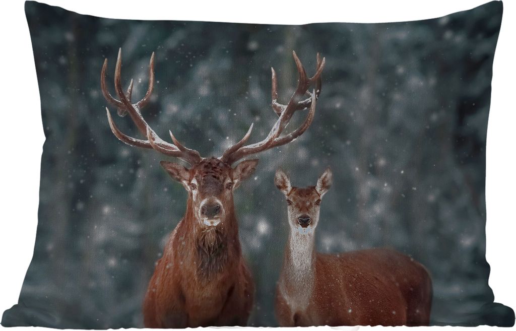 MuchoWow Outdoor Kissen - Hirsche - Tiere - Winter - Geweih - Schnee - Natur - 50x30 cm - Wetterfest - Lounge Kissen - Sofa kissen - Wohnzimmer D...