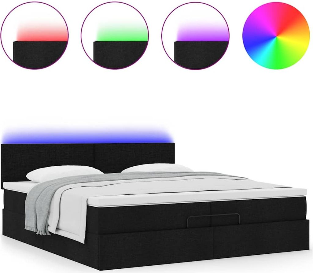 Ottoman-Bett mit Matratzen & LEDs Schwarz 200x200 cm Stoff