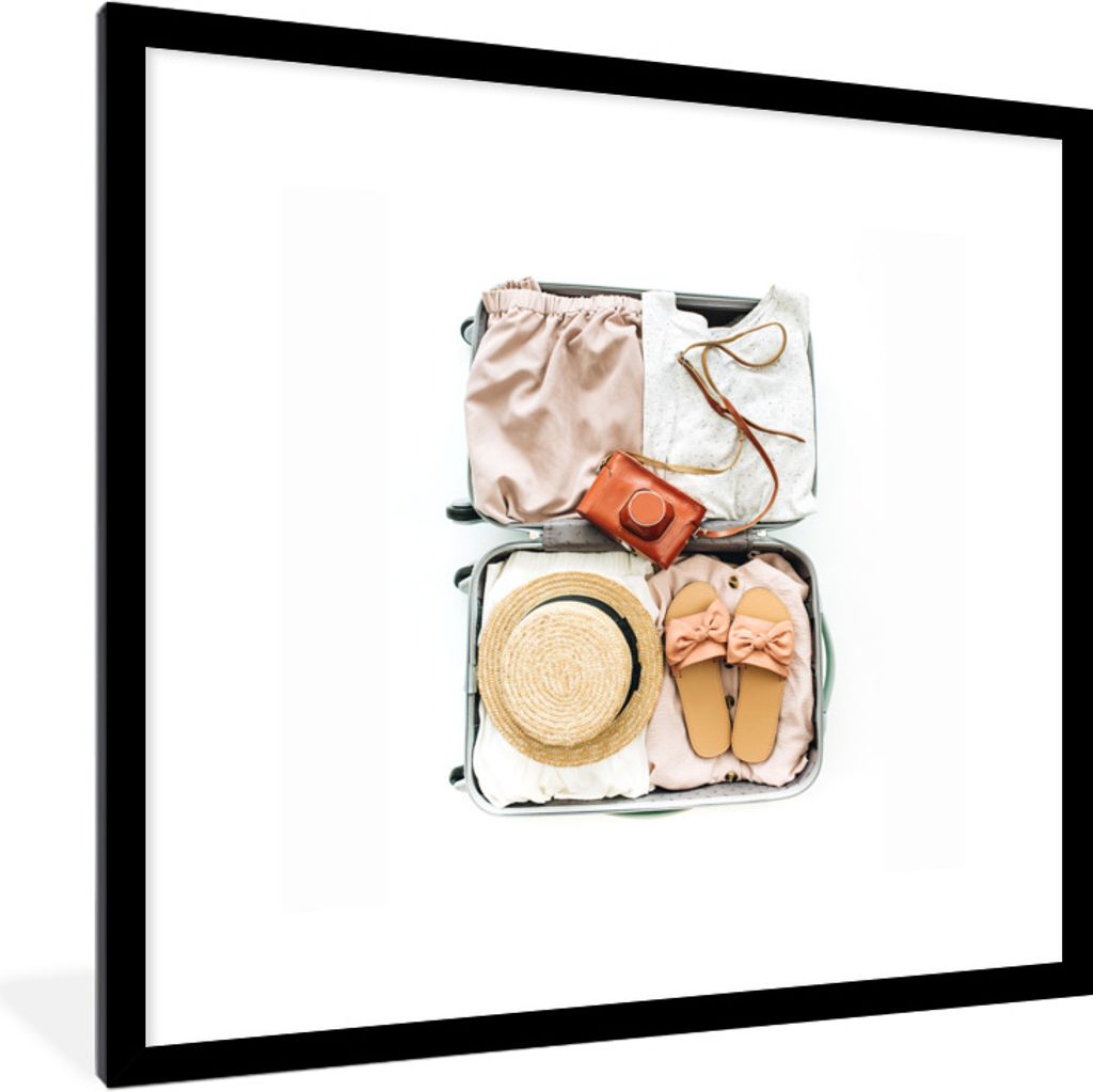 MuchoWow Gerahmtes Poster Koffer - Kamera - Hausschuhe 40x40 cm - Poster mit Schwarzem Bilderrahmen Wandposter Rahmen Foto Bilder - Poster - Plak...