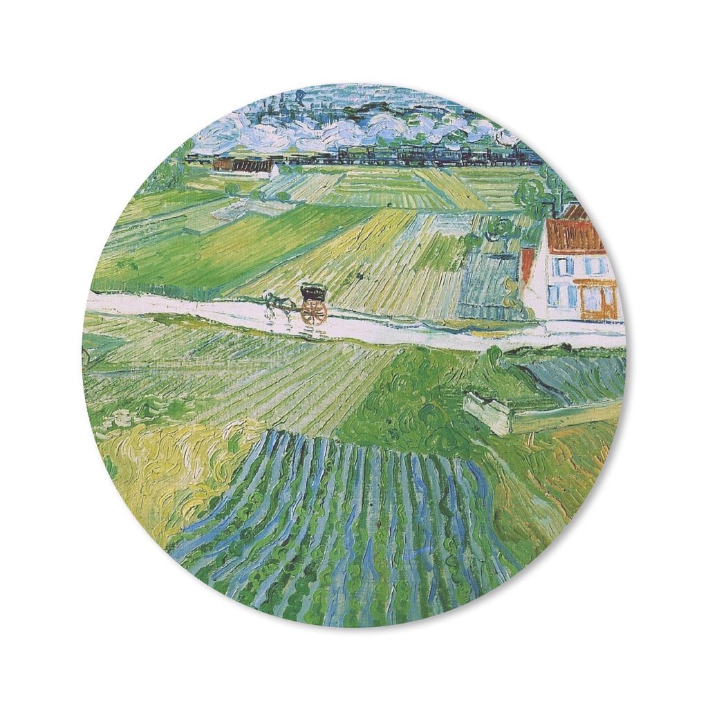 MuchoWow Mauspad Mousepad Landschaft mit Kutsche und Zug - Vincent van Gogh 30x30 cm - Mousepads - Maus Mat - Pad - Mausunterlage - Tischunterlag...