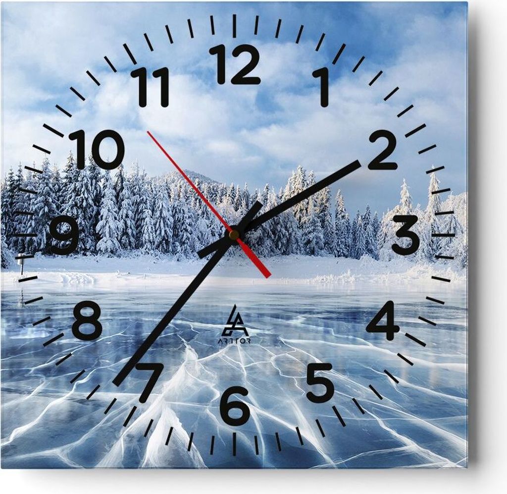 Wanduhr - Quadrat - Glasuhr - Wald Eis See - 30x30cm - Schleichendes Uhrwerk - Lautlos - zum Aufhängen bereit - Dekoration Modern - Wanddekoration...