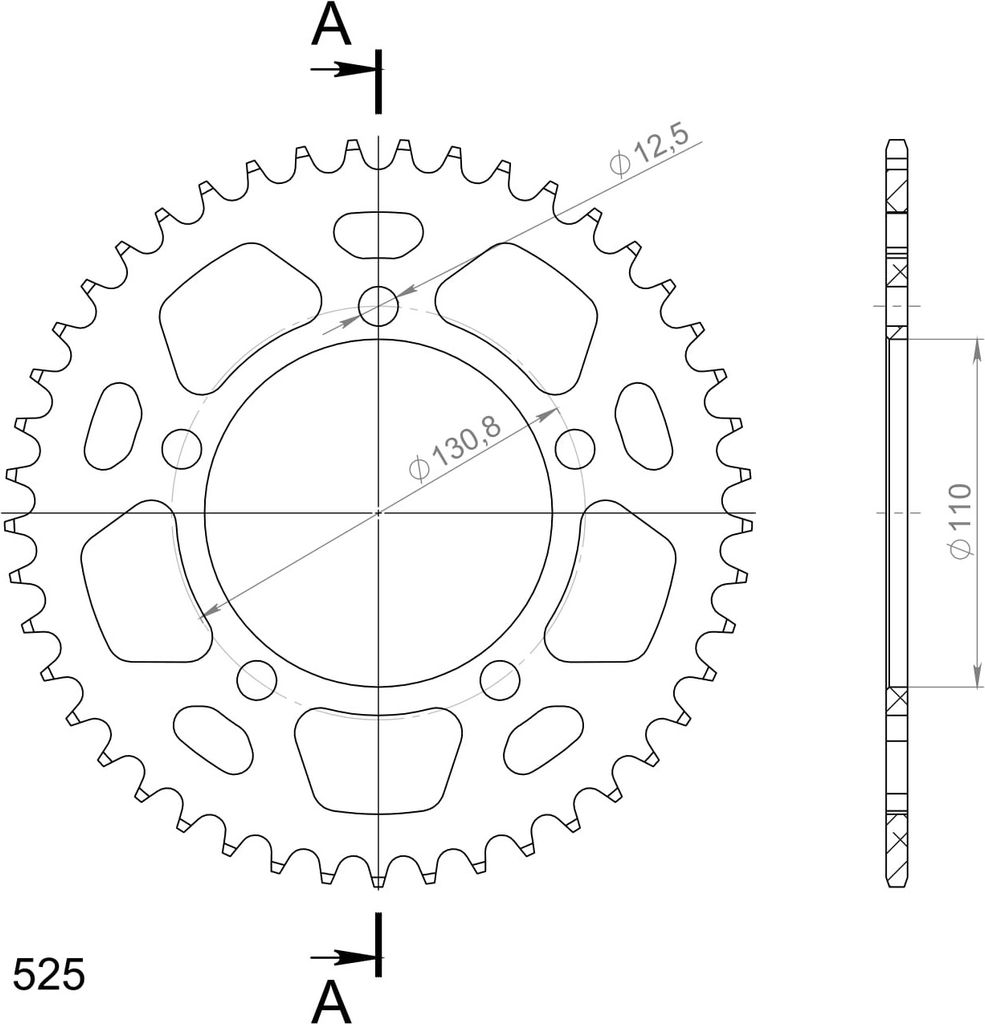 Supersprox Alu-Kettenrad 525 - 45Z (blau) RAL-7:45-BLU|ID 110,0 LK 130,8 5-Loch