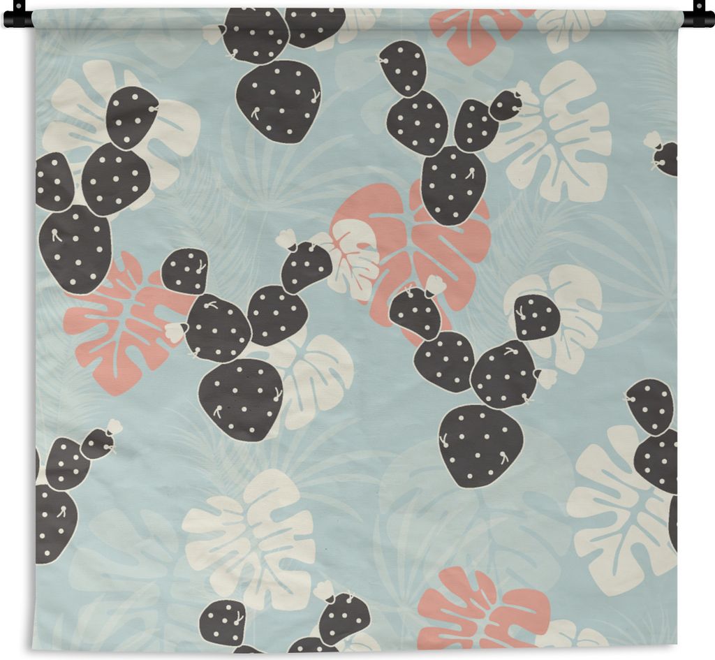 MuchoWow Wandteppich Wandbehang Kaktus - Monstera - Muster - Pastell - Hawaii 60x60 cm Tapisserie Dekoration Wandtuch - Dekorationen - Wand Decke