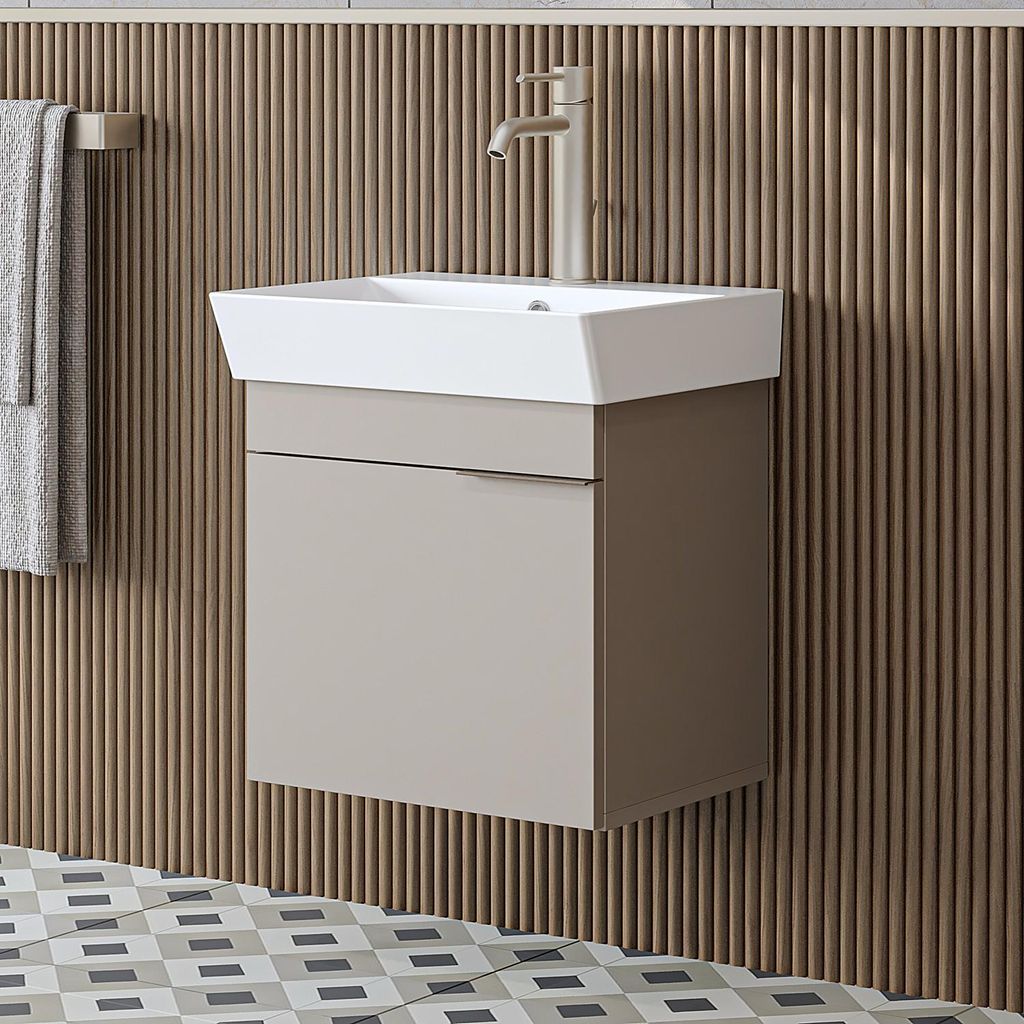 Roomart LYCIA-50 Badmöbel Set– 2-teiliges Badezimmermöbel Set - Waschbecken mit Unterschrank - H 54 x B 37 x T 50 cm - Beige