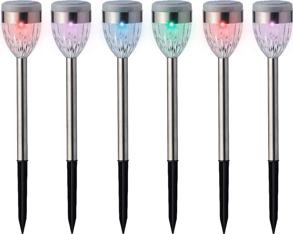 LED Solar Außenleuchten 24,5cm Edelstahl mit Farbwechsel 6er Set