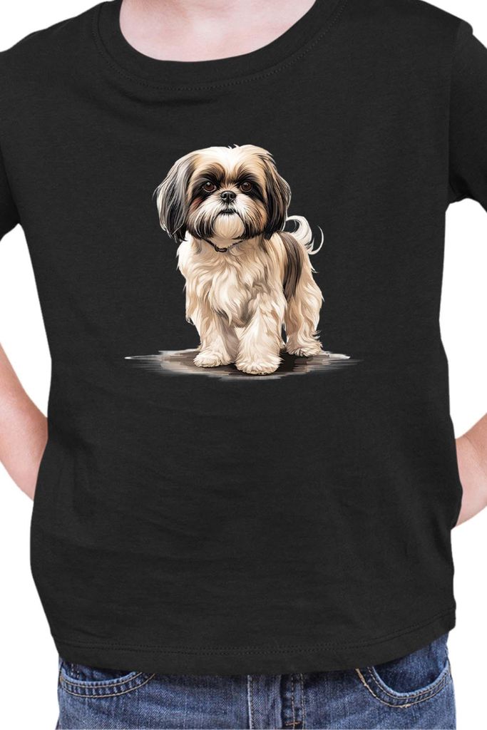 Kinder T-Shirt Dogs Breeds Shih Tzu Dog Breed 005, 3-4 Jahr - 104 / Schwarz
