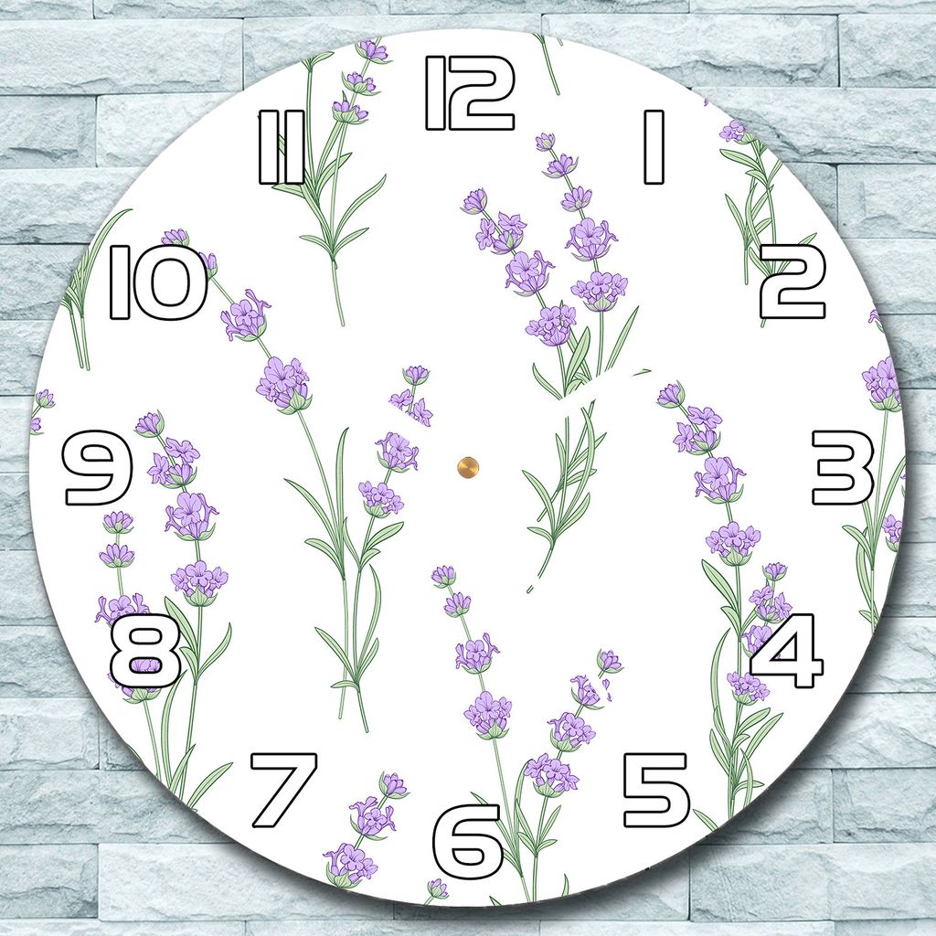Wanduhr aus Glas Rund fi 30 Lavendelblüten lila Quarz Deko Schlafzimmer Büro