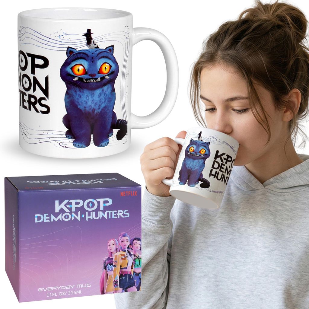 K-Pop Demon Hunters Blaue Katze Keramikbecher mit Henkel, weißer Teebecher, 315 ml
