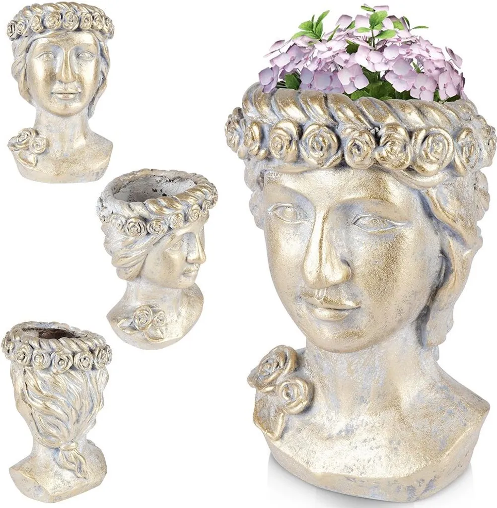 Pot de fleurs Tête Dorée 33 cm Vilde - Cache-pot Statuette Moderne