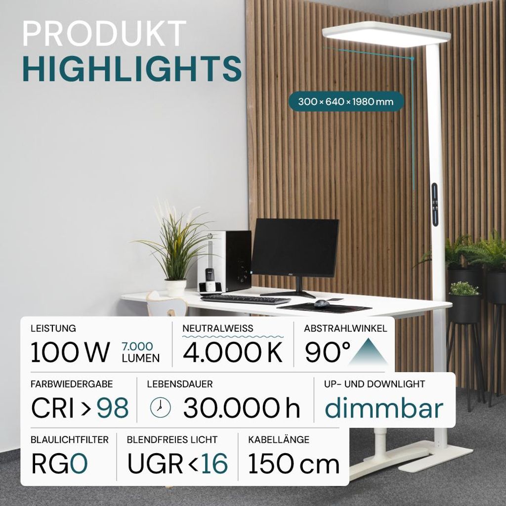 LUXULA LED Stehleuchte 100 W 4000 K neutralweiß weiß Produktbild 