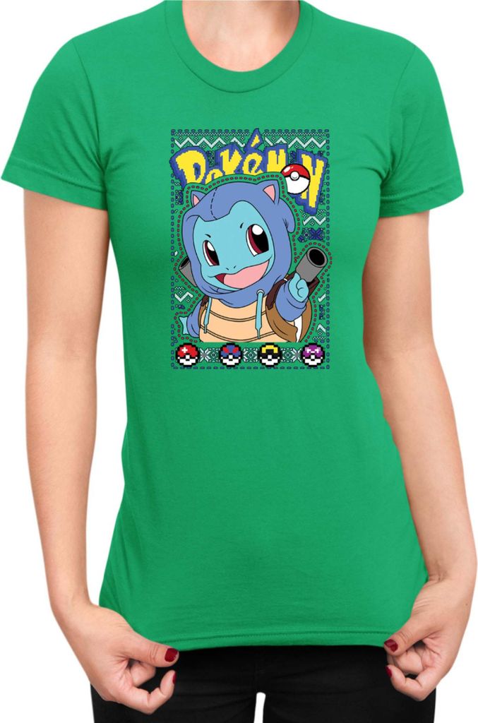 Damen T-Shirt Japan Manga Anime Comics Pokemon 046, Lady S / Grün