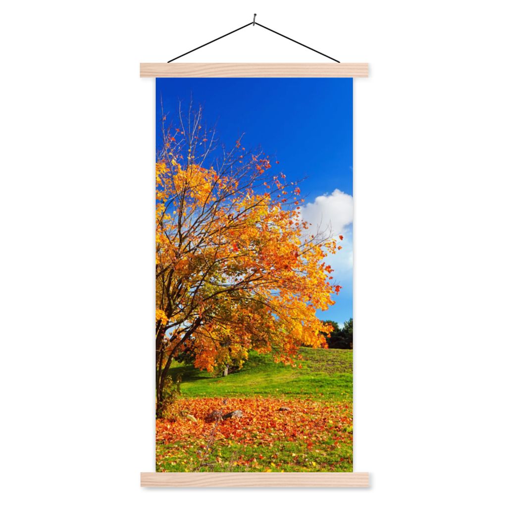 MuchoWow Textilposter Baum - Blätter - Herbst - Jahreszeiten 40x80 cm mit holzfarbenen Rahmen - Wohnzimmer