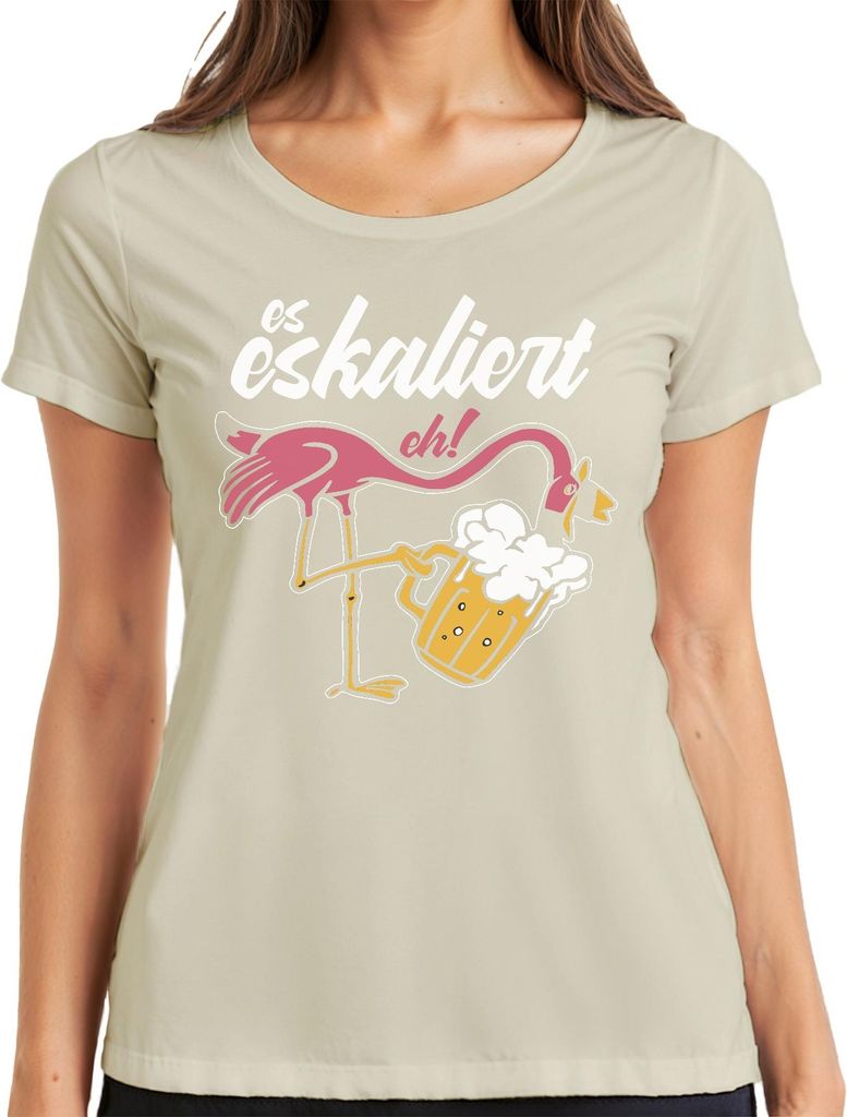 es eskaliert eh Flamingo Biergenuss Strandparty Saufen Mallorca Damen T-Shirt, Natur, XL
