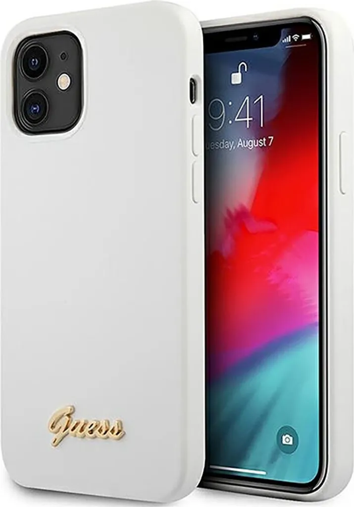 Guess GUHCP12SLSLMGWH iPhone 12 Mini Custodia Bianca Logo Metallo