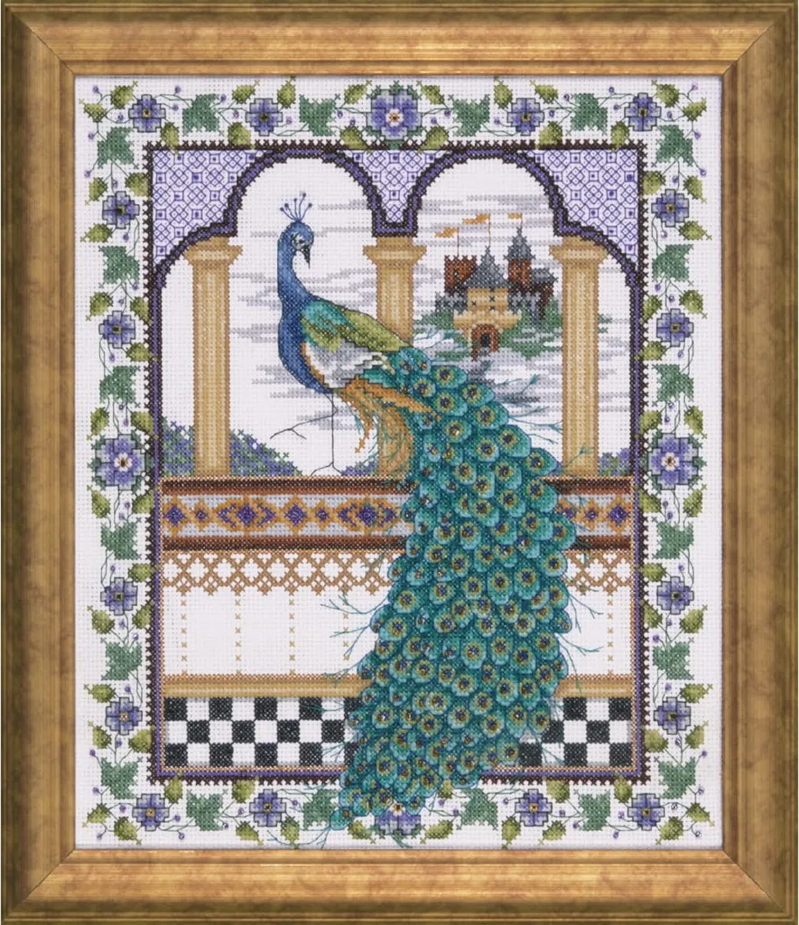 Design Works Peacock Punto Croce Contato 25x30cm - Kit Ricamo Completo