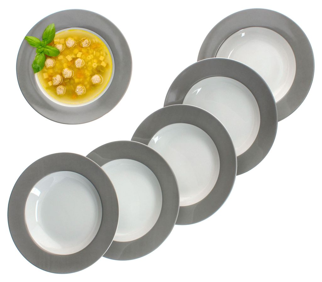 6er Set Variant Grau Suppenteller bunt tiefe Teller Pasta Produktbild 