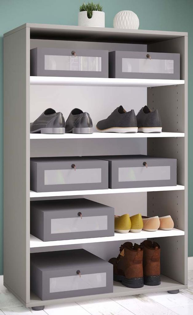 VCM Holz-Schuhschrank | Maße: H. 110 x B. 70 x T. 37 cm | Allzweckschrank | 5 Fächer | ohne Türen– Lona