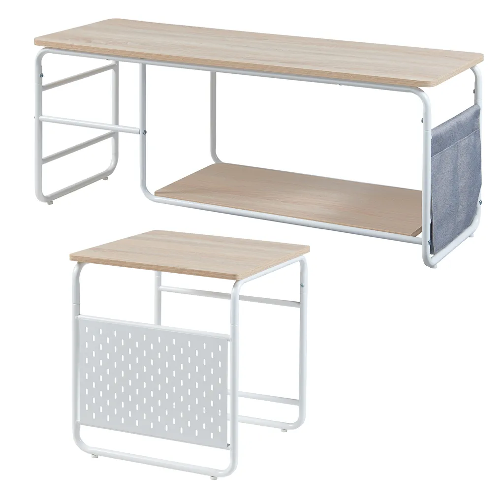Table de télévision Dyrøy blanc et chêne avec table d'appoint