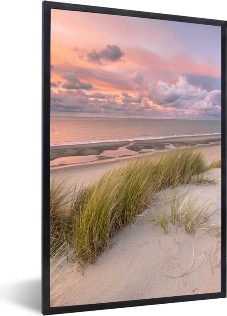 MuchoWow Gerahmtes Poster Strand - Meer - Dünen - Niederlande - Rosa 20x30 cm - Poster mit Schwarzem Bilderrahmen Wandposter Rahmen Foto Bilder ...