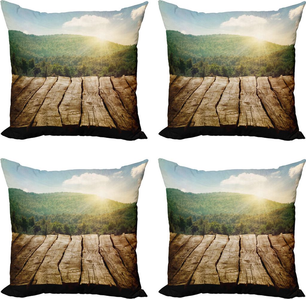 ABAKUHAUS rustikales Holz Kissenbezug Set (4 Stück), Mountain Side Landschaft, Moderner Doppelseitiger Digitaldruck, 50 cm x 50 cm, Brown und Grün