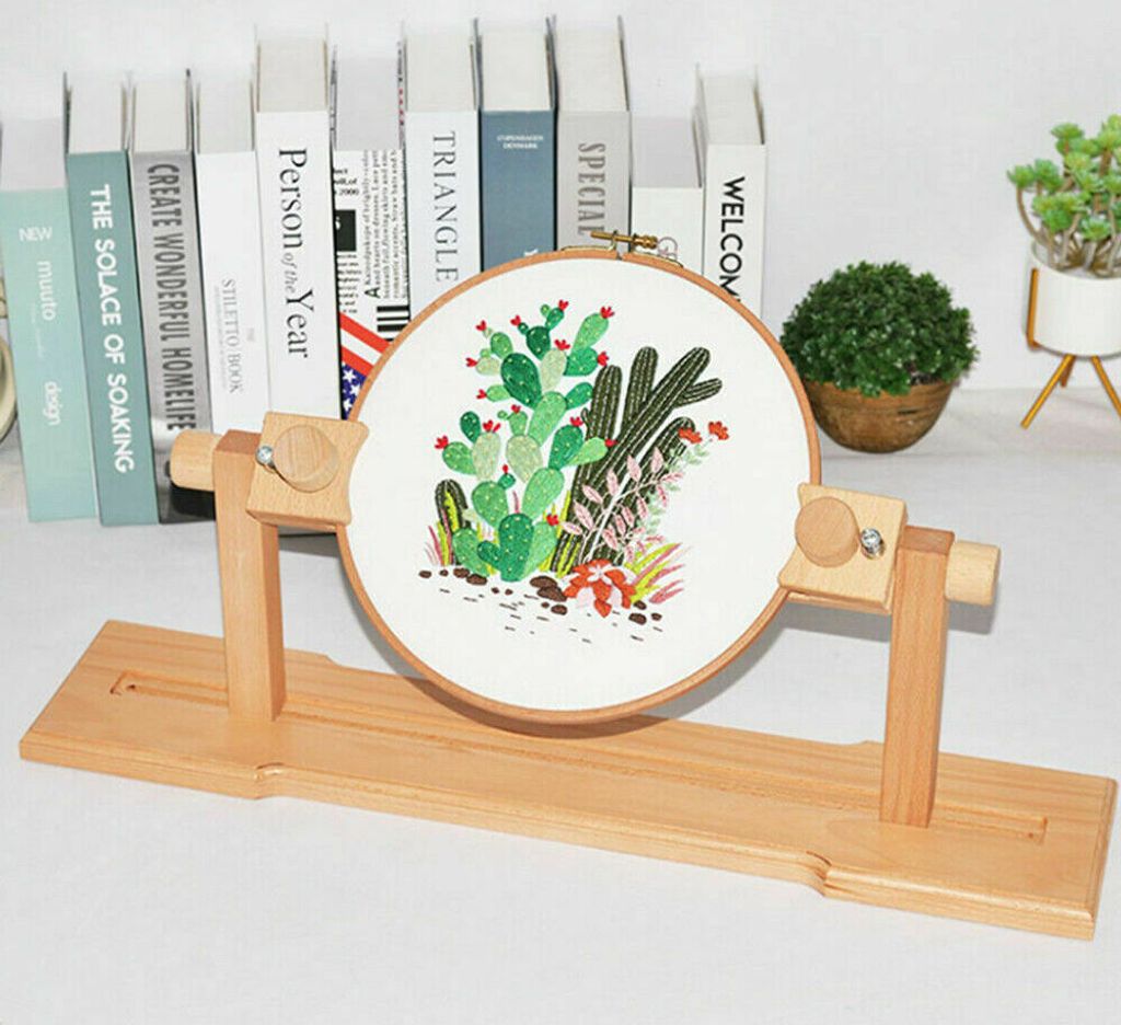 Support de broderie rotatif réglable en bois de hêtre Image du produit 