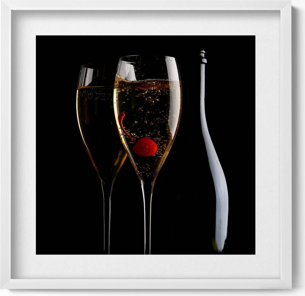 Champagner Gläser– Wandbild mit Rahmen – Gerahmtes Bild – Wanddekoration – 50x50 cm – Weiß Rahmen