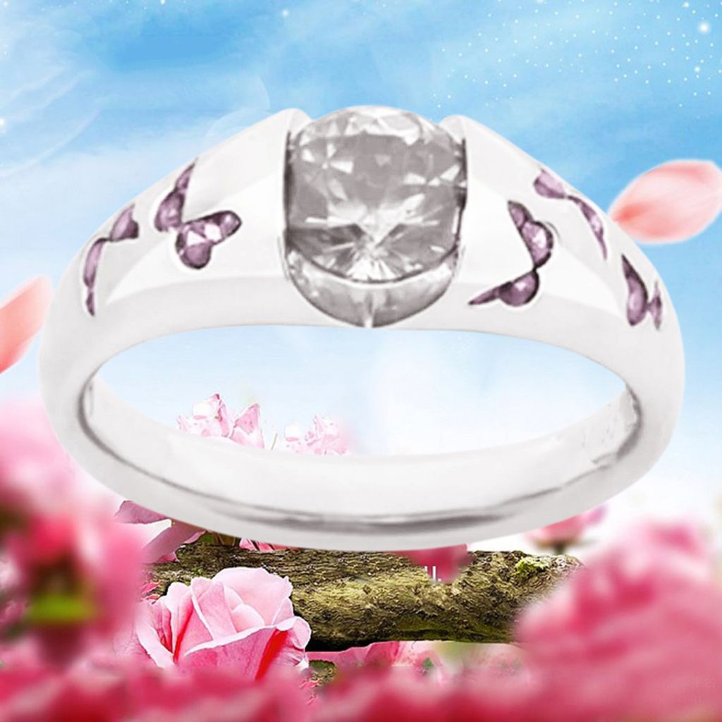 Ring mit Schmetterlingsmuster, Schmuckzubehör, Legierung, Zirkonia, Fingerband für Damen-Rosa,US 8