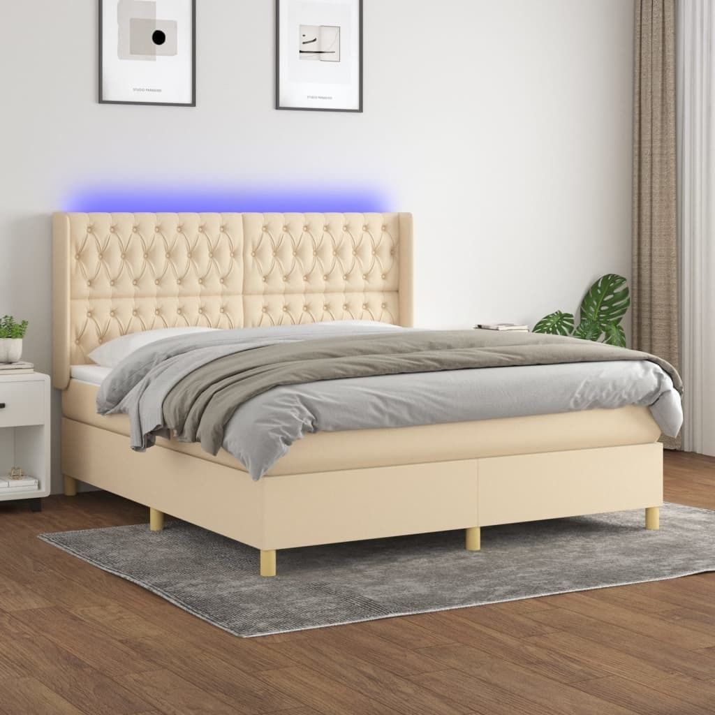 "Rabatt" Boxspringbett mit Matratze - 2 Personen - Strapazierfähiger Stoff - & LED Creme 180x200 cm Stoff - Klassische Betten CC6608