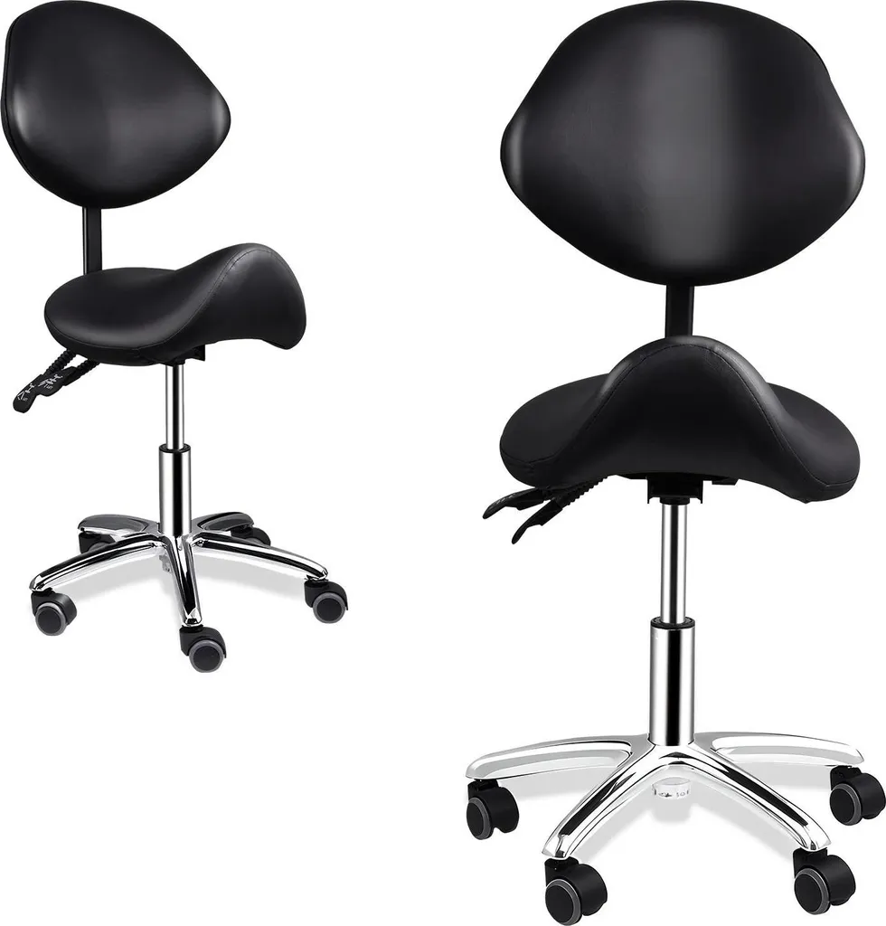 Tabouret de coiffure ergonomique noir avec dossier et hauteur réglable